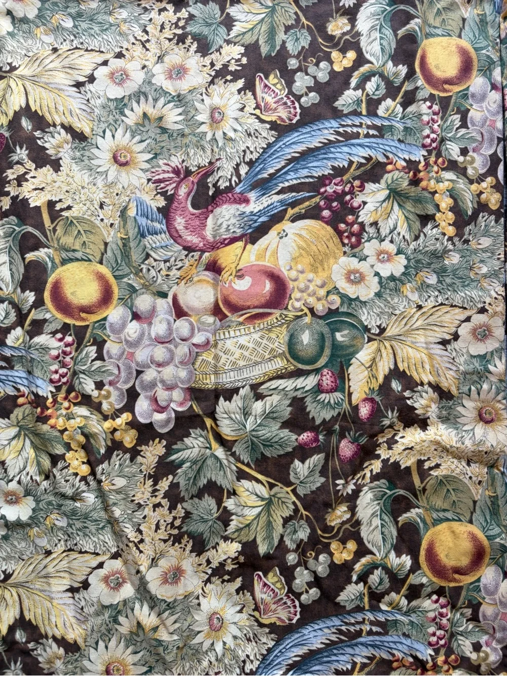 Two Custom Lined Drapery Panels 21x58” Pheasant Fruit Floral Traditional Curtain
